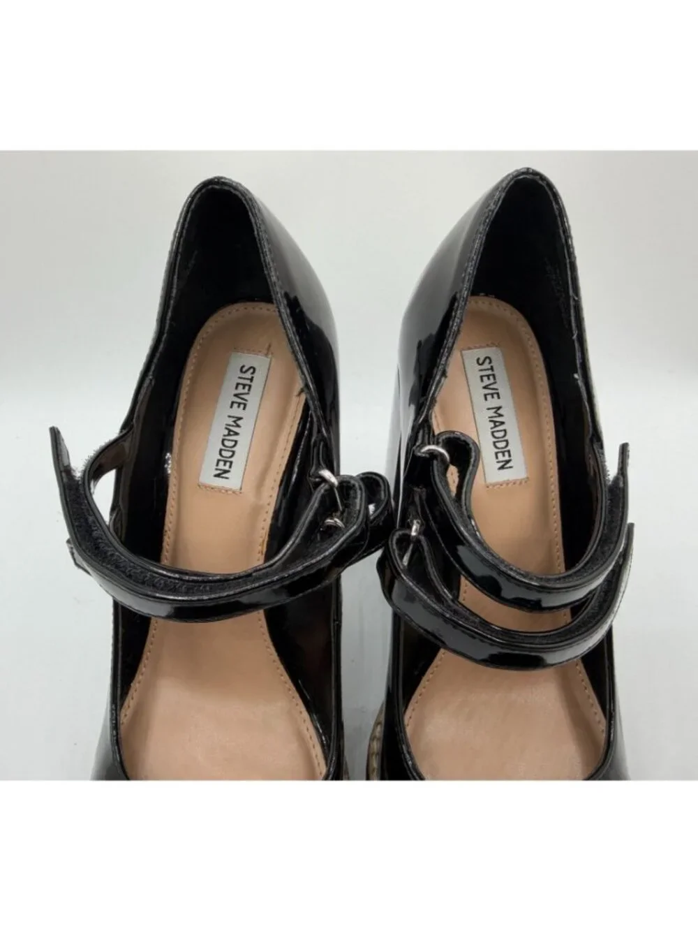 Steve Madden Twice Mary Jane Platform Pumps Black Patent Leather Women Size 9.5M